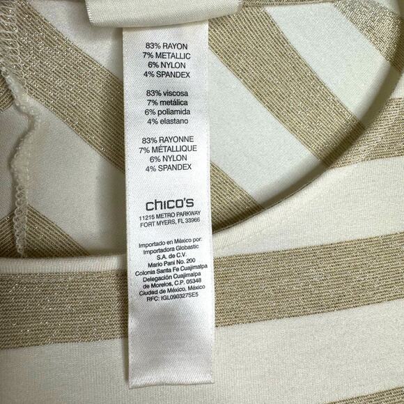 Chico’s Womens LS Cream Gold Metallic Striped Tunic Top Size 3/Large - Picture 5 of 6